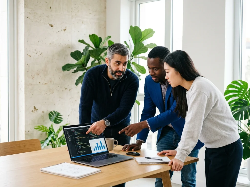 Session de formation SEO technique à Dijon montrant des experts analysant des données sur écran.